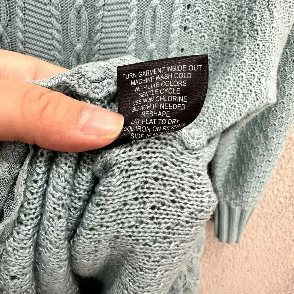 United States sweaters XL tunic‎ blue pullover lace trim fisherman cable knit - Image 8