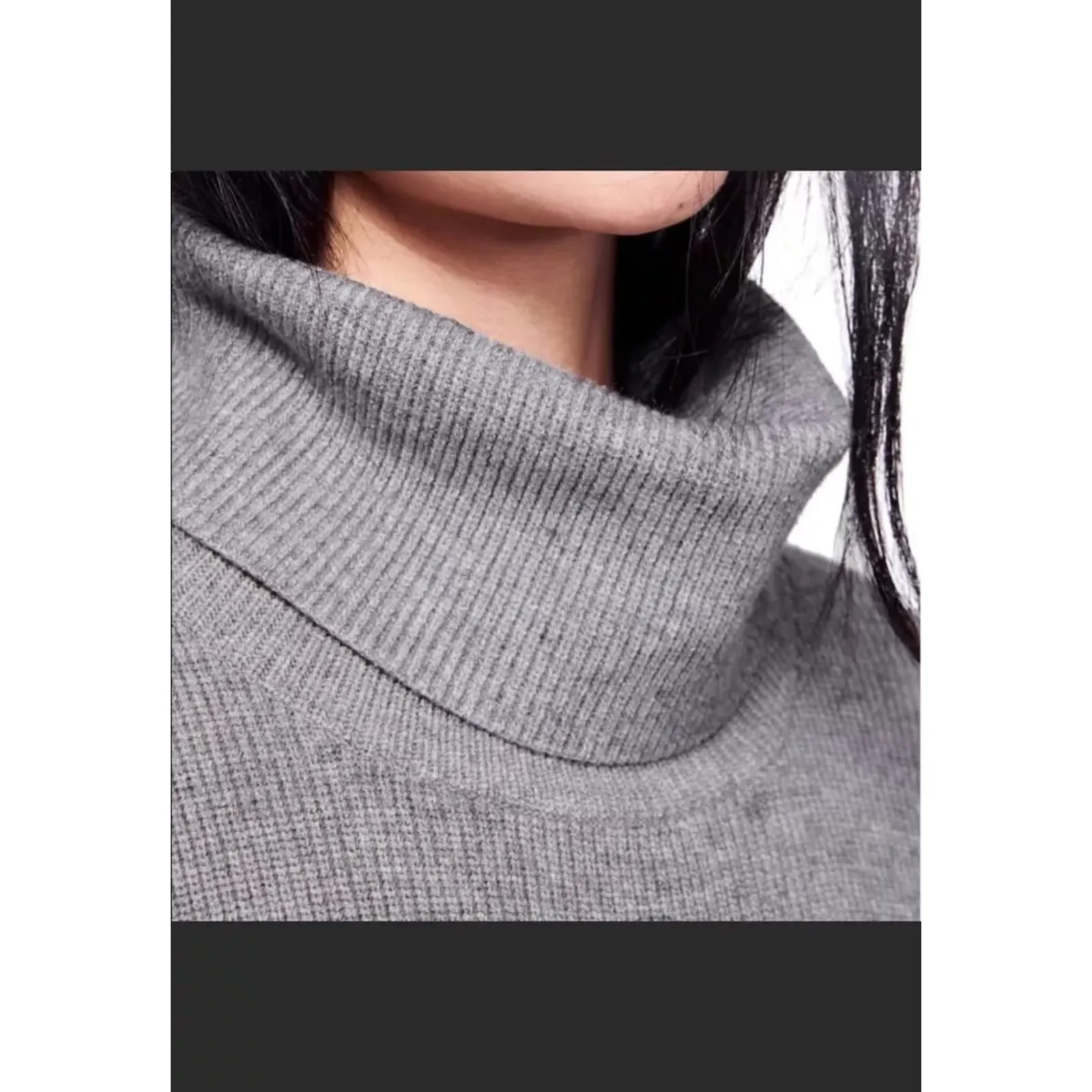 Free People  turtleneck‎ tunic sweater Size L Cozy Boxy Oversized gray - Image 2