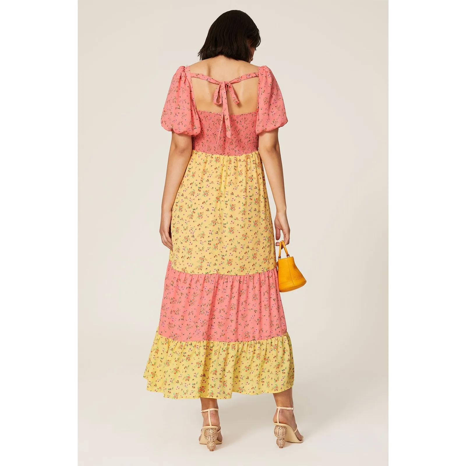 COLOR ME COURTNEY Yellow Pink Ditsy Flower Printed Cece Maxi Dress Size 2 - Image 2