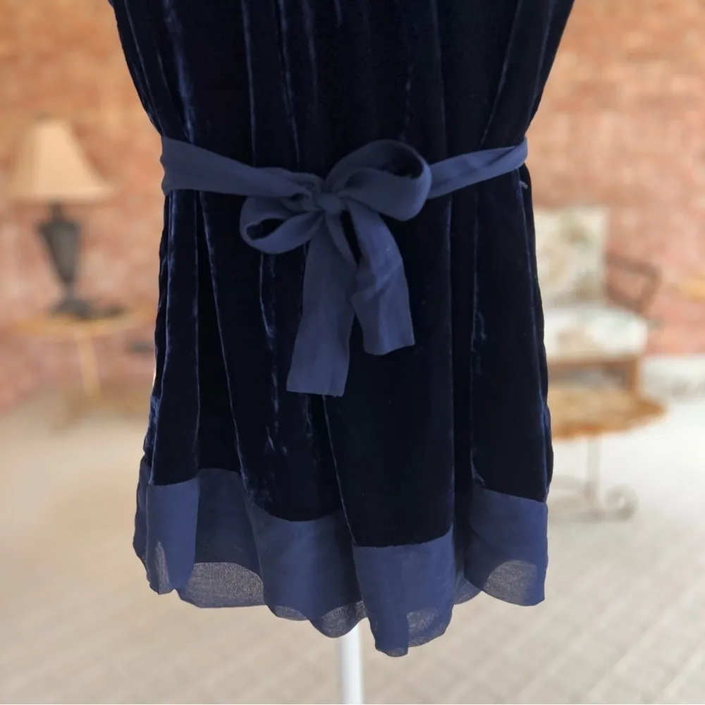 BCBGMAXAZRIA Top Velvet Cap Sleeve Blue Chiffon Belted XXS Cocktail Party Glam - Image 5