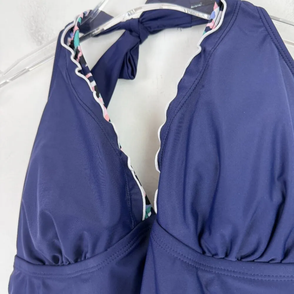 NWT  Mariposa Halterkini Top Tankini Swim Navy Blue Plus Size 14 - Image 3