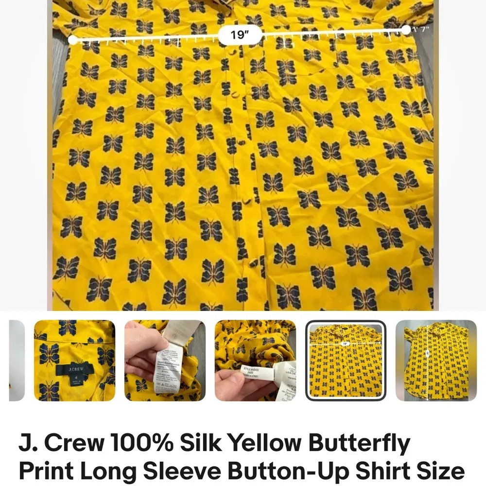 J Crew Silk Butterfly Button Up Blouse - Image 7