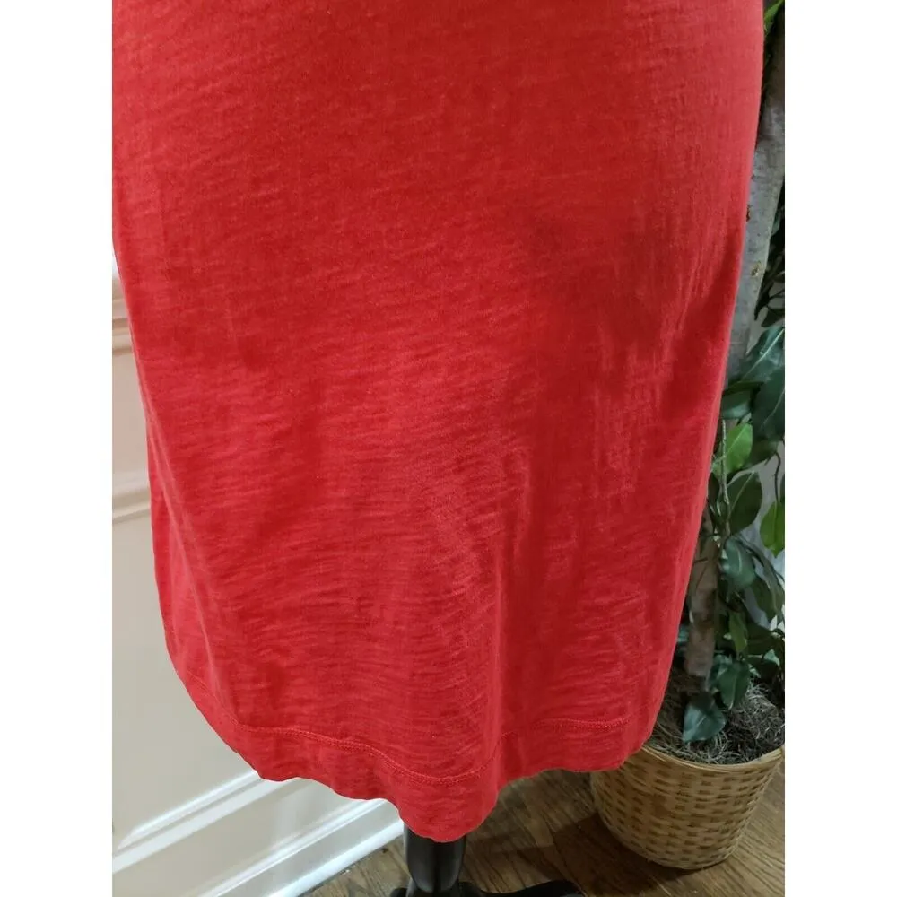 Banana Republic Women's Red Cotton Round Neck Short Sleeve Knee Length Dress M - Image 4