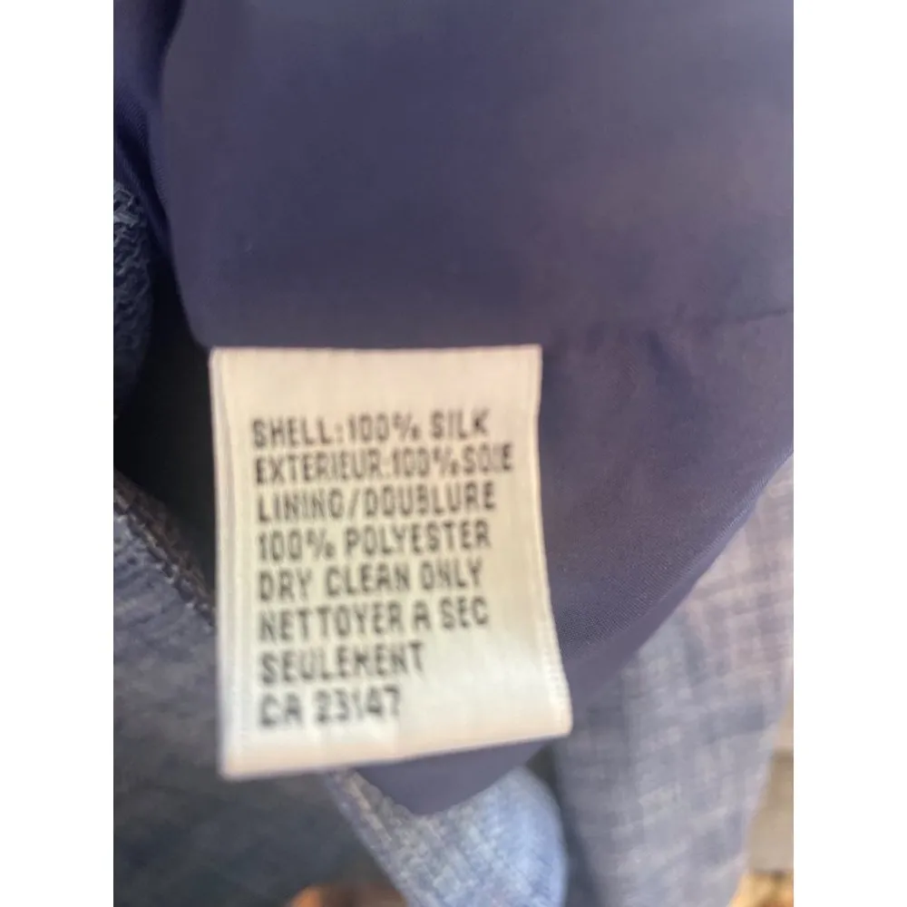 Talbots  Pure Silk Long Sleeve Button Front Tweed Blazer Navy Blue Women 2 Petite - Image 4