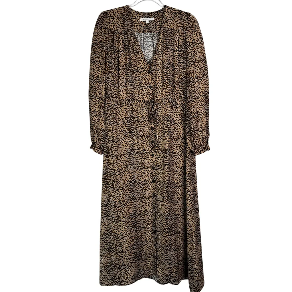 Emerson Fry May Dress Little Cheetah 100% Silk Midi Dress Long Sleeve Medium M Brown - Image 4