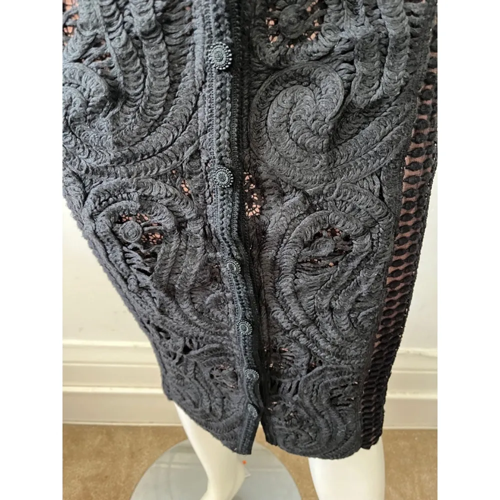 Byron Lars beauty mark Black sheath gothic chantilly lace Victorian dress Size 2 - Image 8