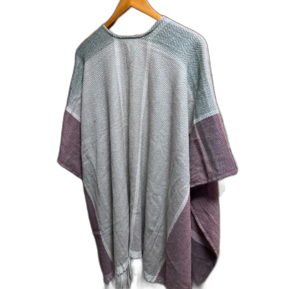 Woolrich Chevron Pattern Ruana Wrap with Fringe - Image 3