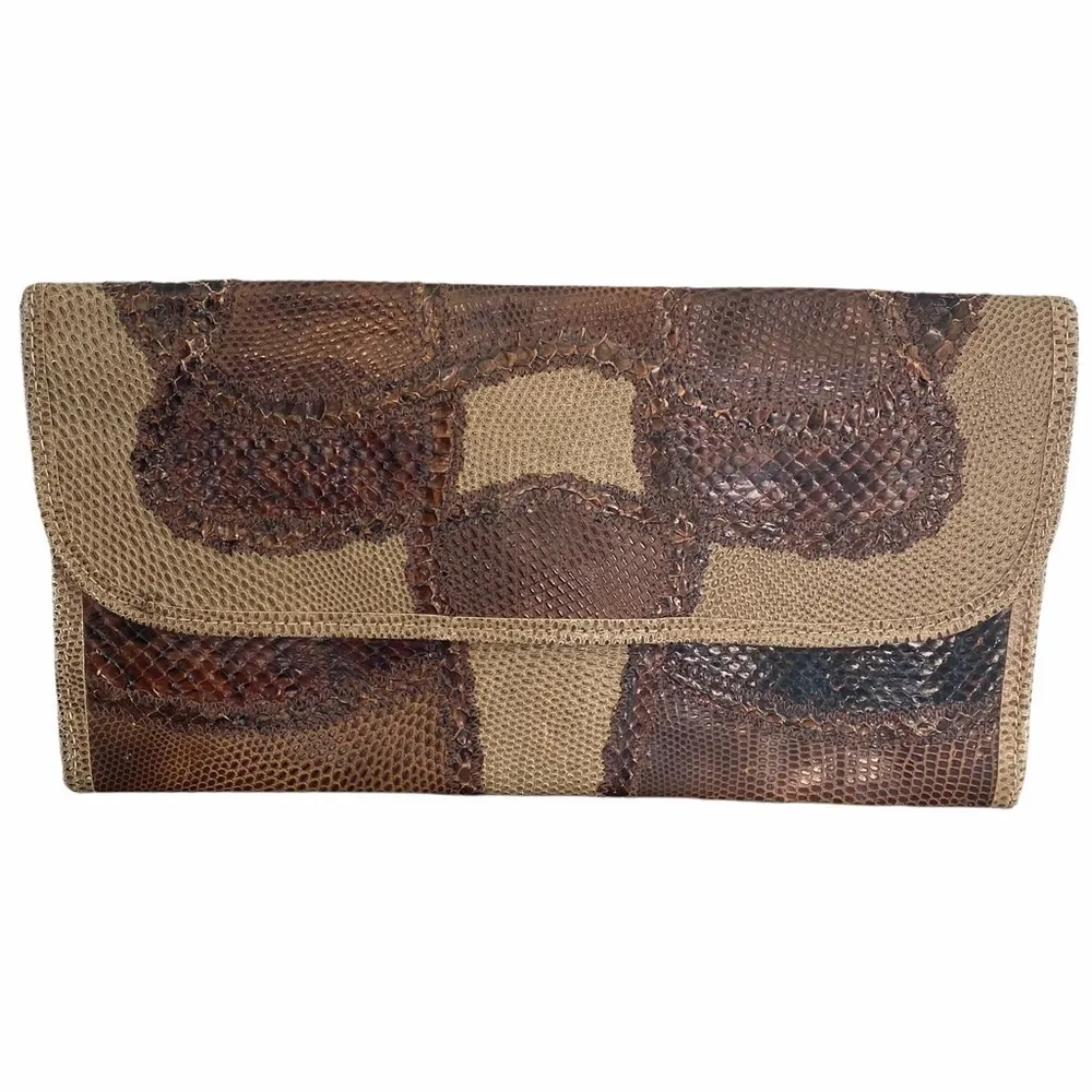 Carlos Falchi Vintage Snakeskin & Lizard Envelope Clutch Brown - Image 4