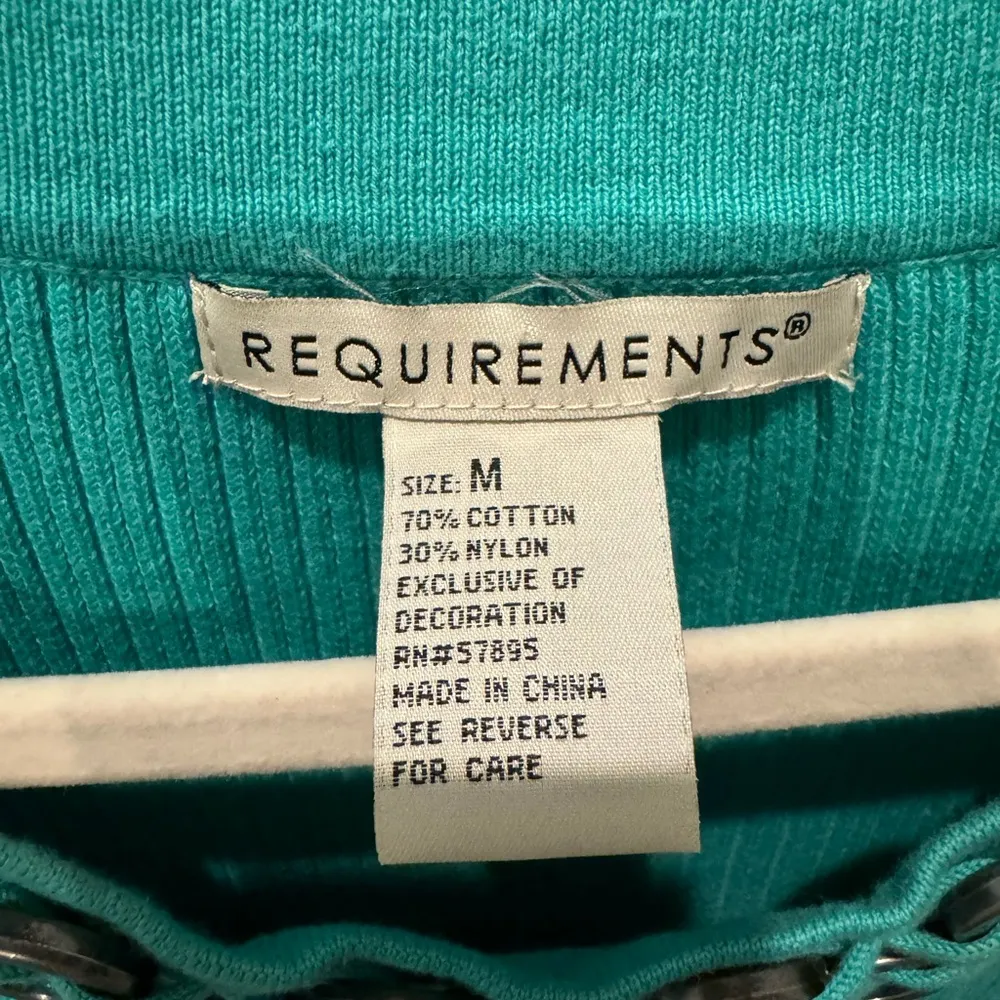 Aqua Mint Green Sweater Mettalic Beads 3/4 length sleeve Ribbed - Image 9