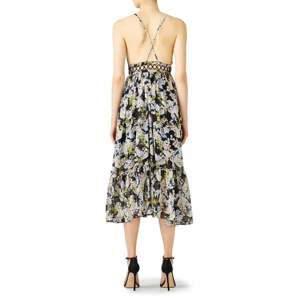Marissa Webb Deanna Black Floral Print Silk Sleeveless V - Image 2