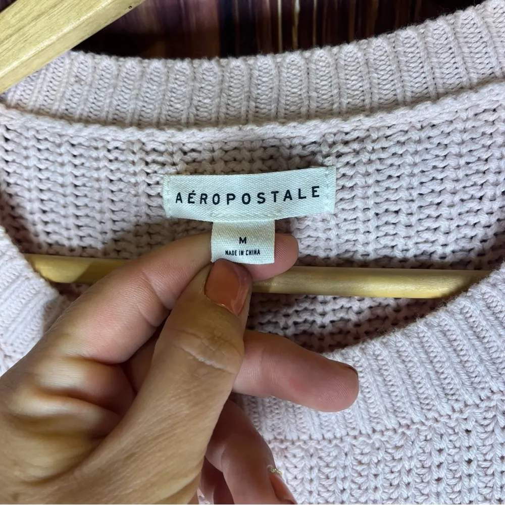 Aeropostale  Women Medium Light Pink Cable Knit Sweater - Image 7