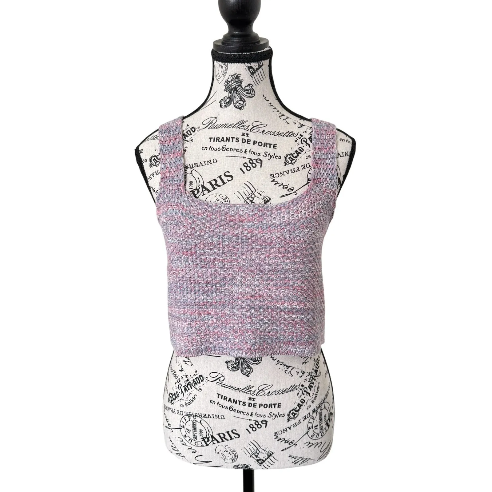 Forever 21 Women Crop Knit Sweater Vest Size L Pink Blue Sleeveless Top - Image 2