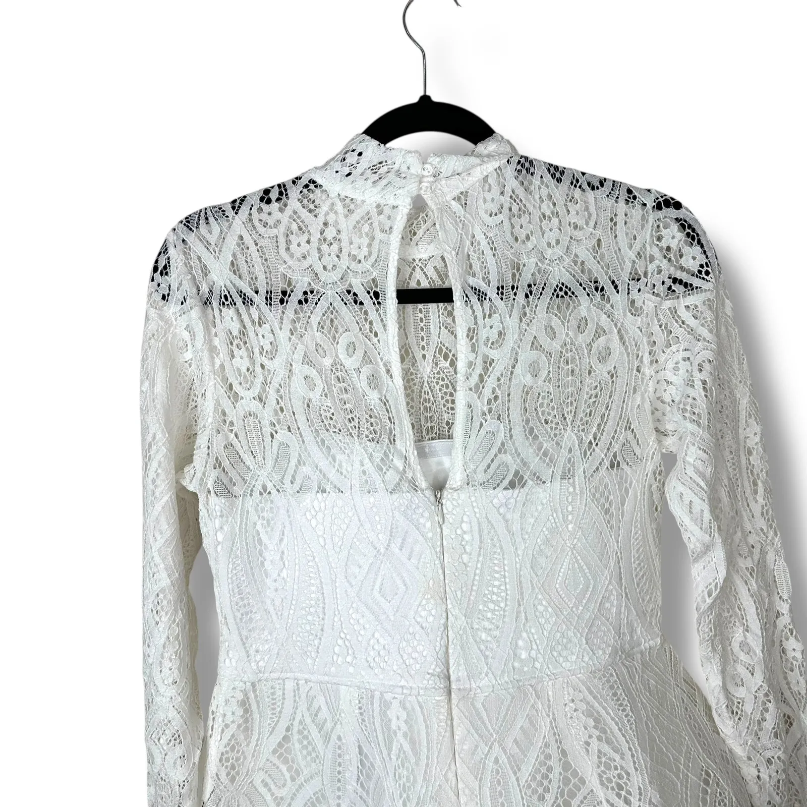 Lulus NWT Gorgeous Attraction White Sheer Lace Structured Long Sleeve Mini Dress Size M - Image 8