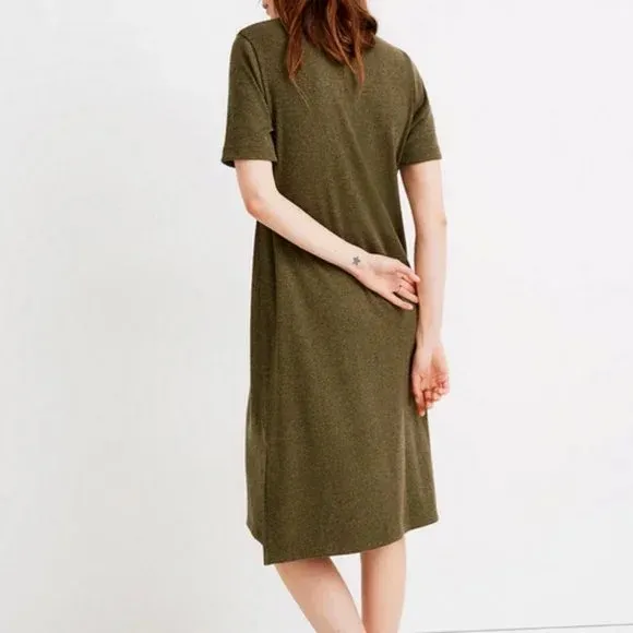 Madewell Ribbed Pocket Tee Midi Dress Women’s Small Kale/Olive Green Side Slits - Image 3