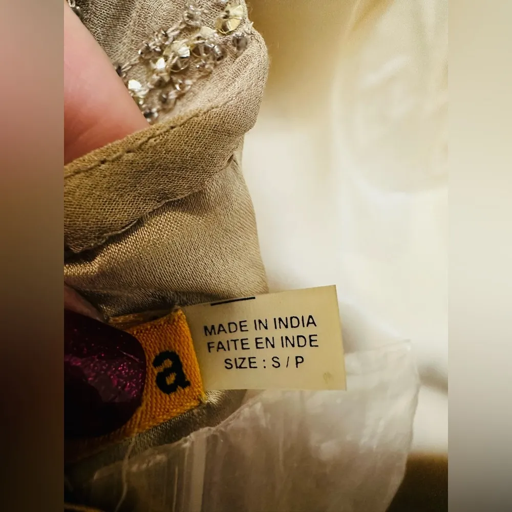 Alice + Olivia Silk Beaded Dress Size SP Champagne 3/4 sleeve cocktail - Image 11