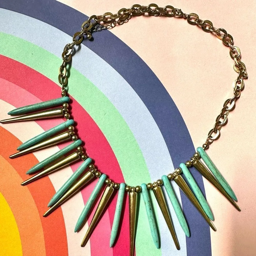 Spike gold tone and blue bib collar necklace - Image 4