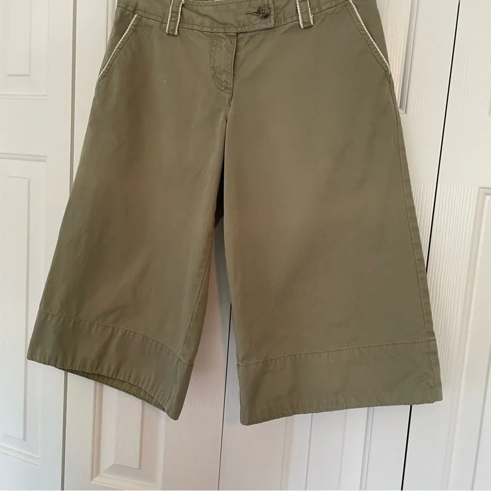 Y2K Tommy Hilfiger Wide Crop Pants Shorts Olive Green Sz 4 Gauchos Culottes - Image 4