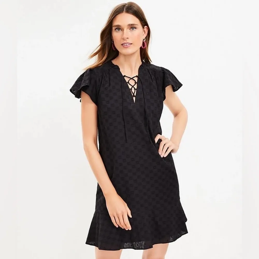 LOFT Black Lace-Up Swing Mini Dress Women’s M Goth Dark Preppy Coastal Moto - Image 2