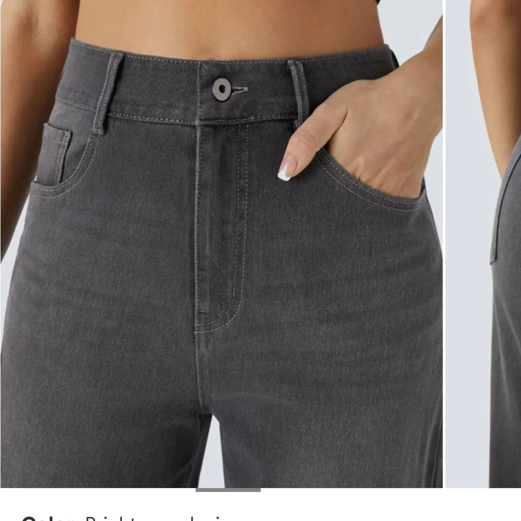 Halara Flex High Waisted Pockets Rolled Hem Wide Leg Jeans Black NWT - Image 4