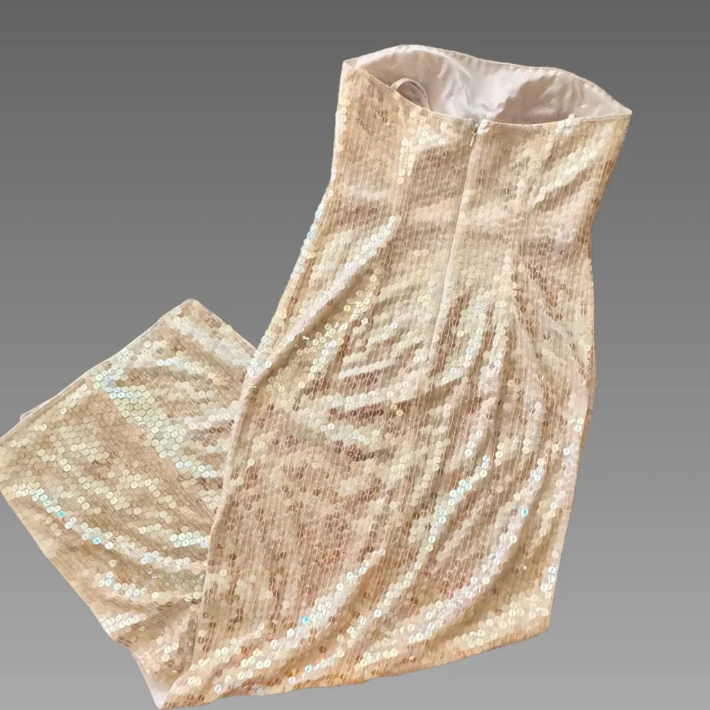 *NWT* Adrianna Pappel Cream/Iridescent Sequin Strapless Dress Sz 2 - Image 9