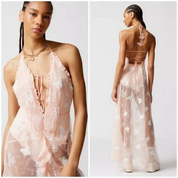 💕FOR LOVE & LEMONS💕 Beckett Butterfly Maxi Dress  ~ Pink XS NWT Y2K Fairy - Image 3
