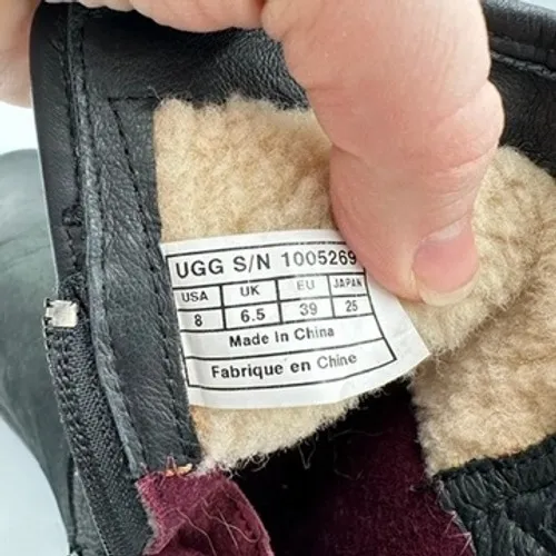 UGG Women's Black Leather Wool Lined Moto Buckle Boots Size 8 - Image 8