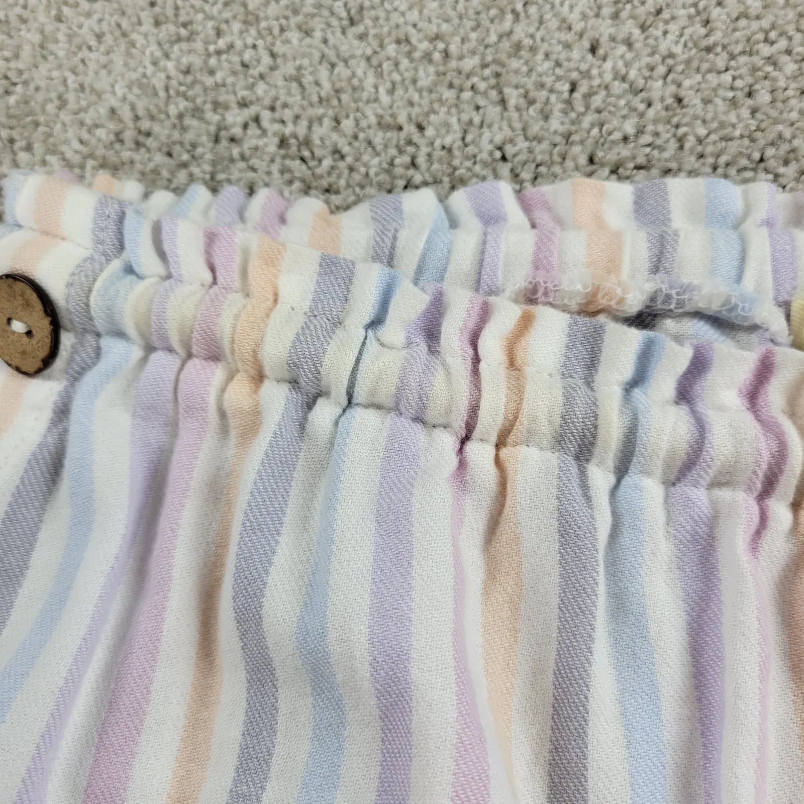 Vintage Havanna Pants M Pastel Stripe Cotton Wide Leg Drawstring Side Button White Size M - Image 7