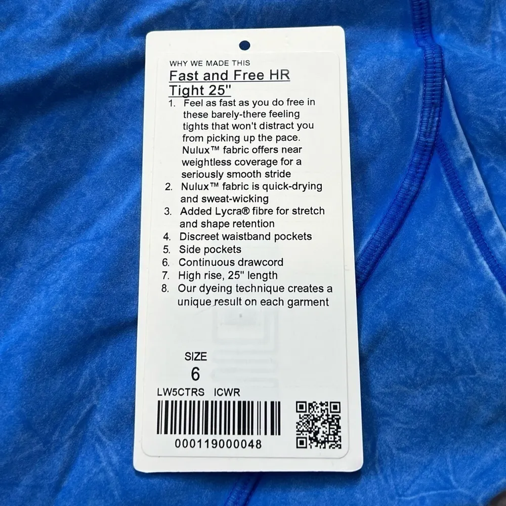 Lululemon Fast & Free High Rise Tight 25” 6 Ice Wash Dye Cerulean Blue Pockets - Image 11
