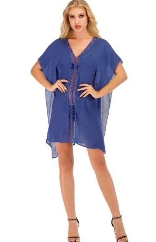 Mun and Me Boutique Lace Beach Coverup Bathing Suit Cover Up Summer Blue OS NWT Size L - Image 3