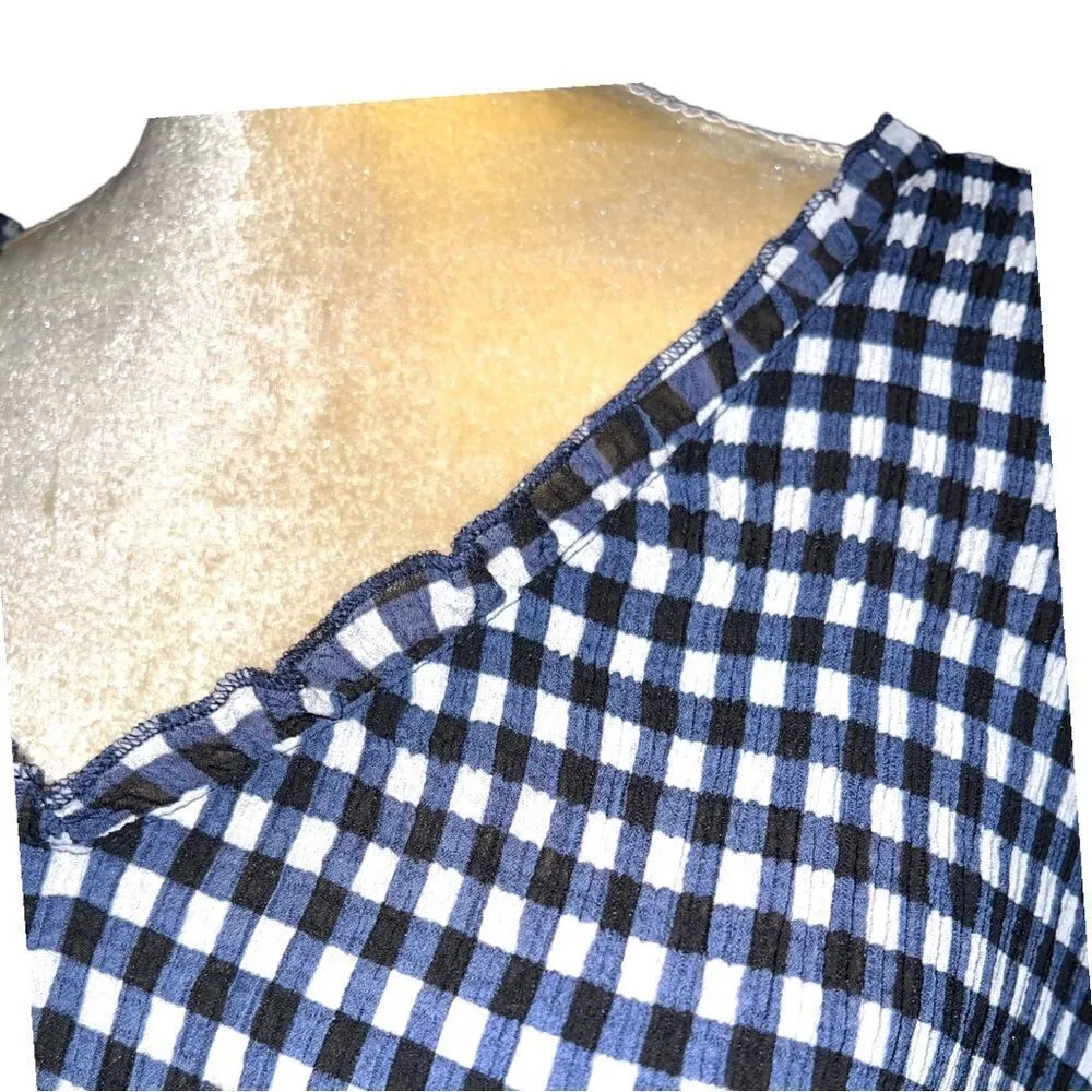 Spense navy blue and white gingham check pleated top! Nwot Size XL - Image 4