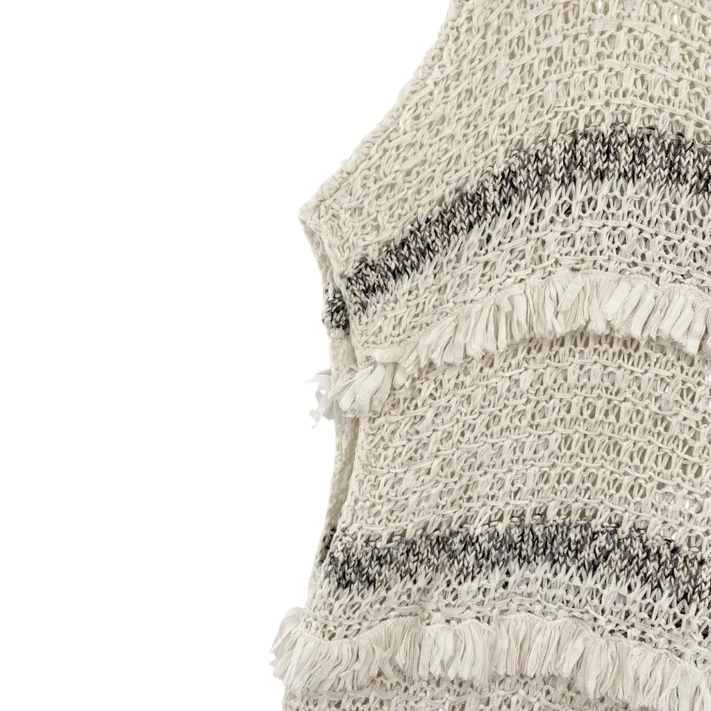 Ann Taylor Loft Women’s Cream Gray Short Sleeve Fringe Sweater - Image 2