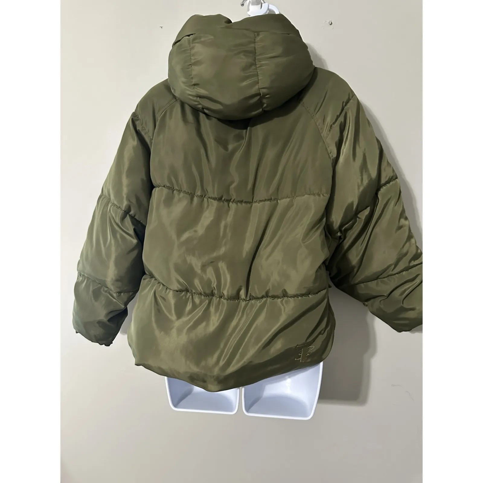 TOAST SOCIETY PLUTO KHAKI GREEN PUFFER JACKET Hooded Patch Pocket EUC Size M Tan Size M - Image 10