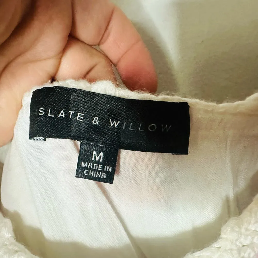 SLATE & WILLOW White Boho Crochet Top Ruffles Flowy Midi Dress Size Medium - Image 11