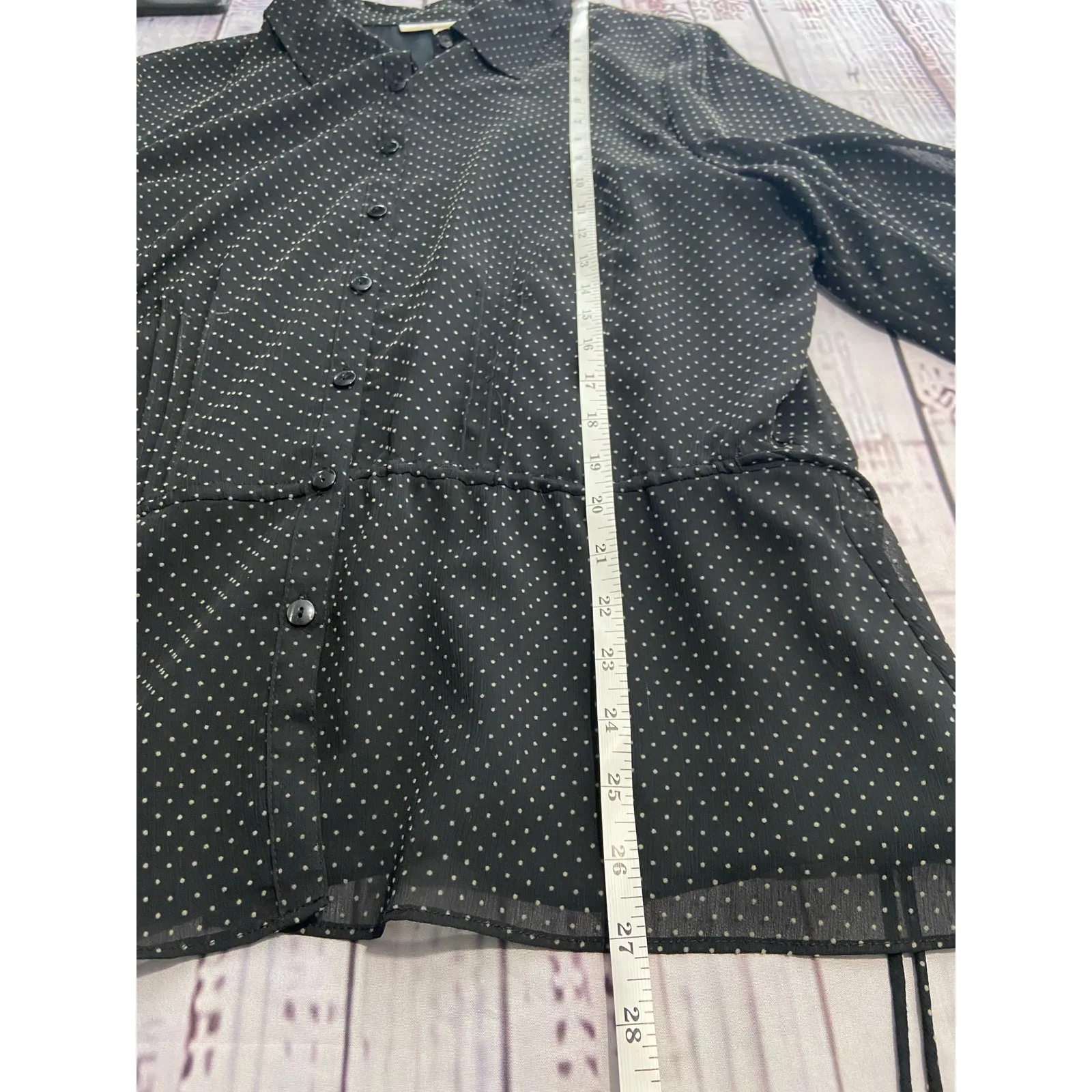 JM Collection Button Front Blouse Womens 16 Polka Dot Black White Cinched Waist - Image 7