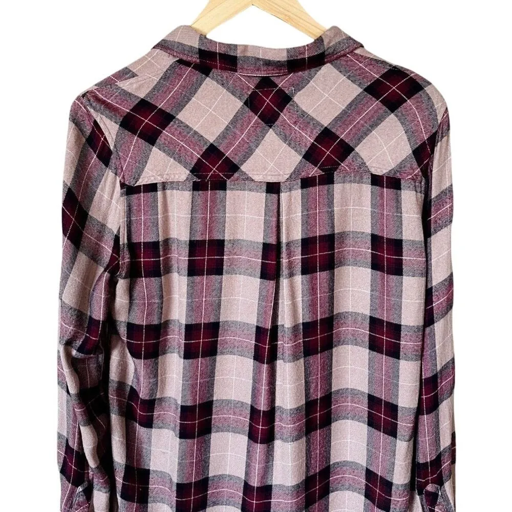 RAILS Plaid Flannel Button Down Red Cream Burgundy Cotton Long Sleeves Small EUC - Image 7