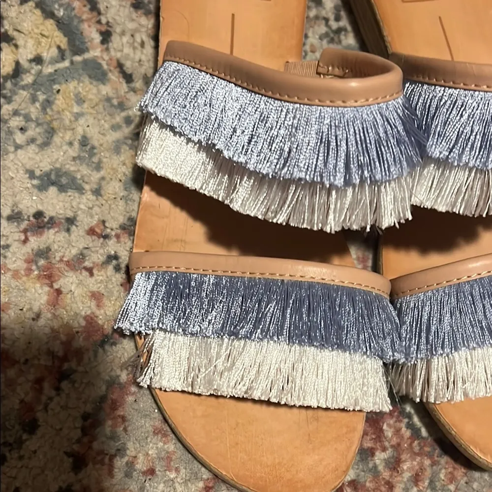 Dolce Vita Blue and Cream Fringe Sandals Size 7.5 - Image 2