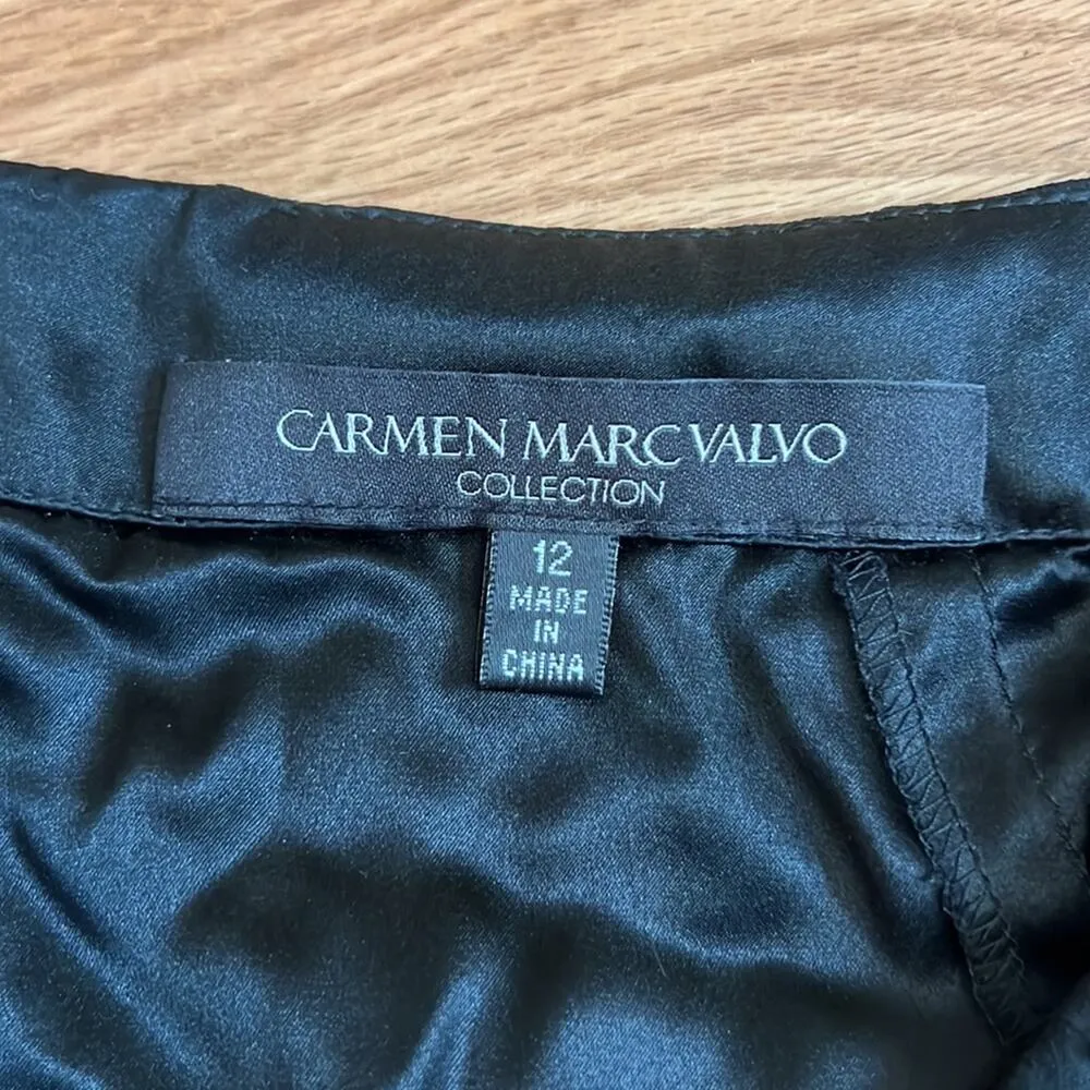 Carmen Marc Valvo Black Midi Skirt with Lace Hem and Pinstripe Beading - Image 6