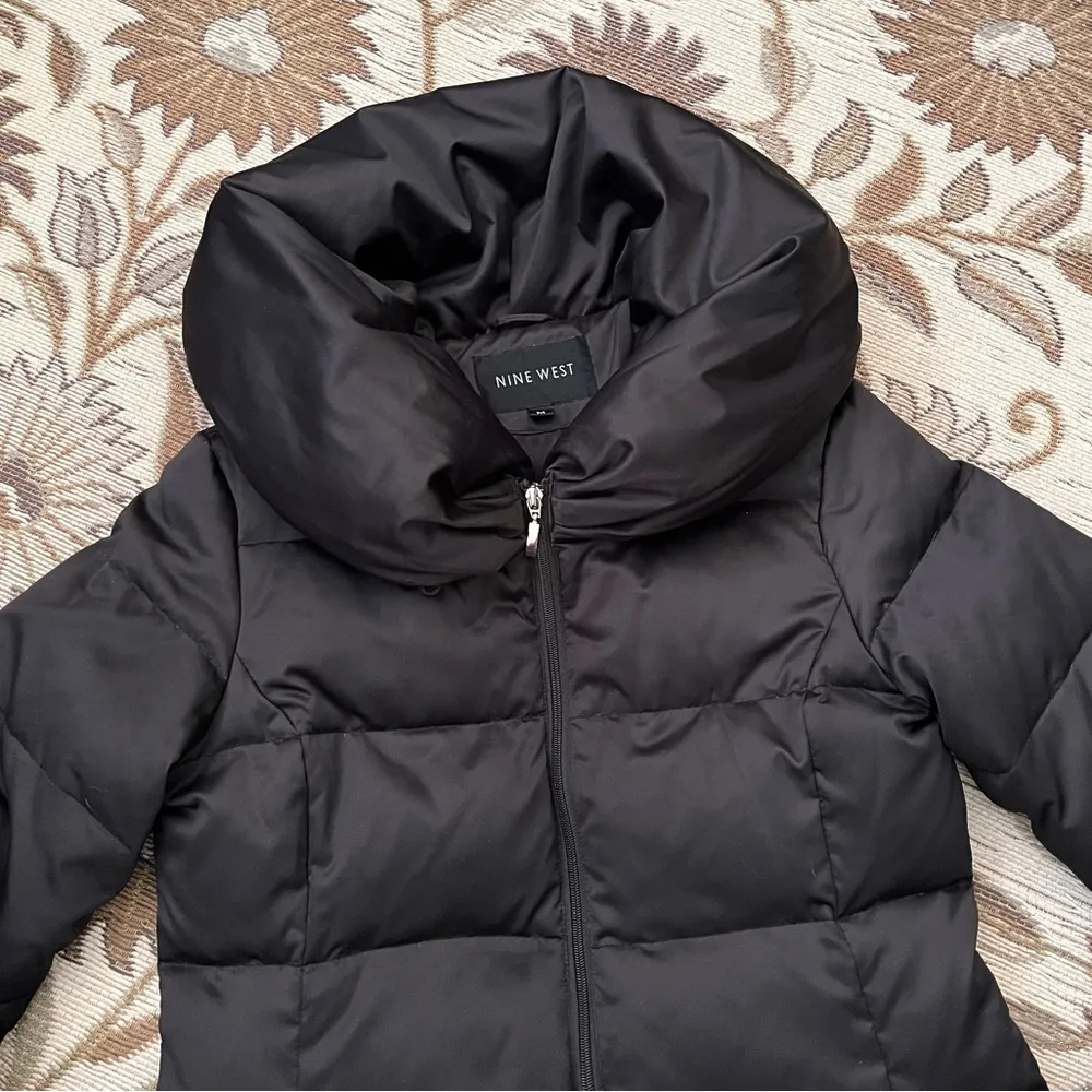 Nine West Down Coat Parka Long Black Quilted Trench S Small M Medium - Image 2