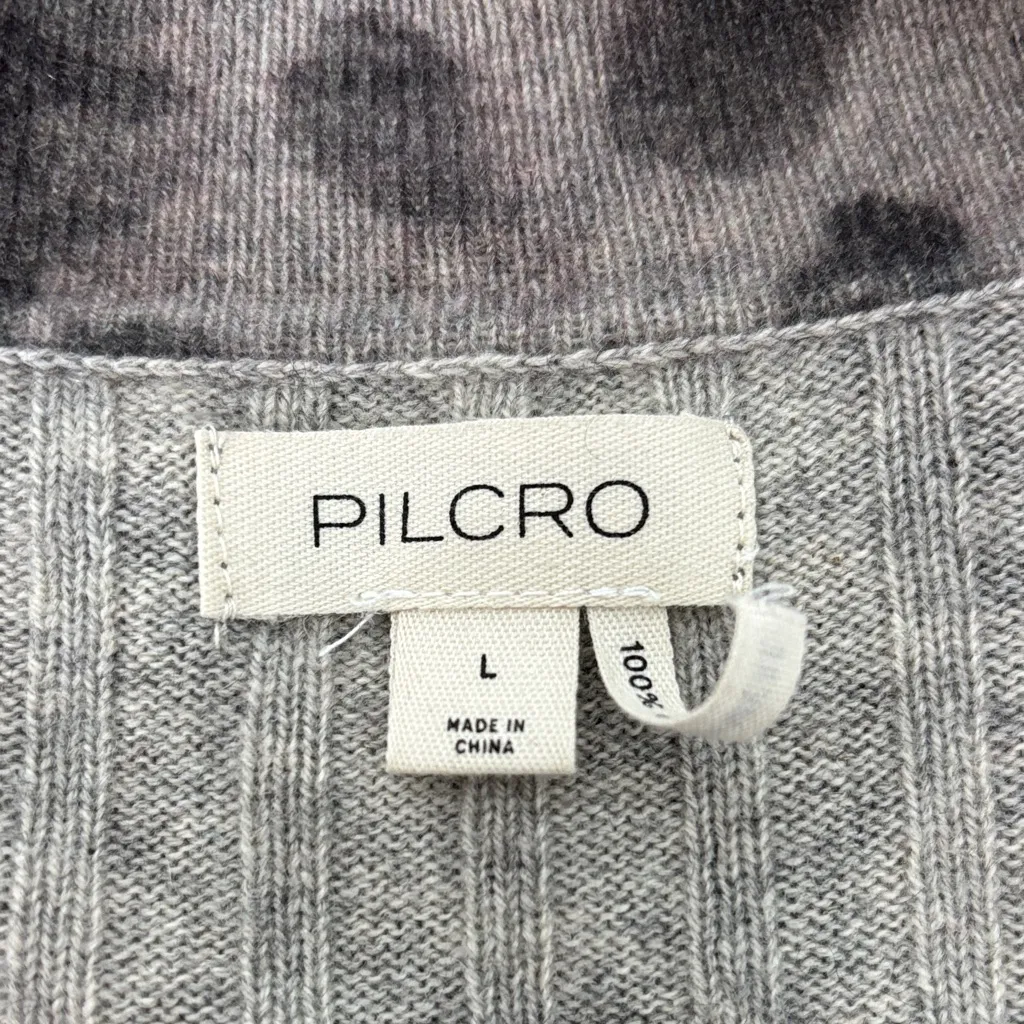 PILCRO‎ 100% Cashmere Animal Print Button Up Shirt Women's L Gray Black - Image 2