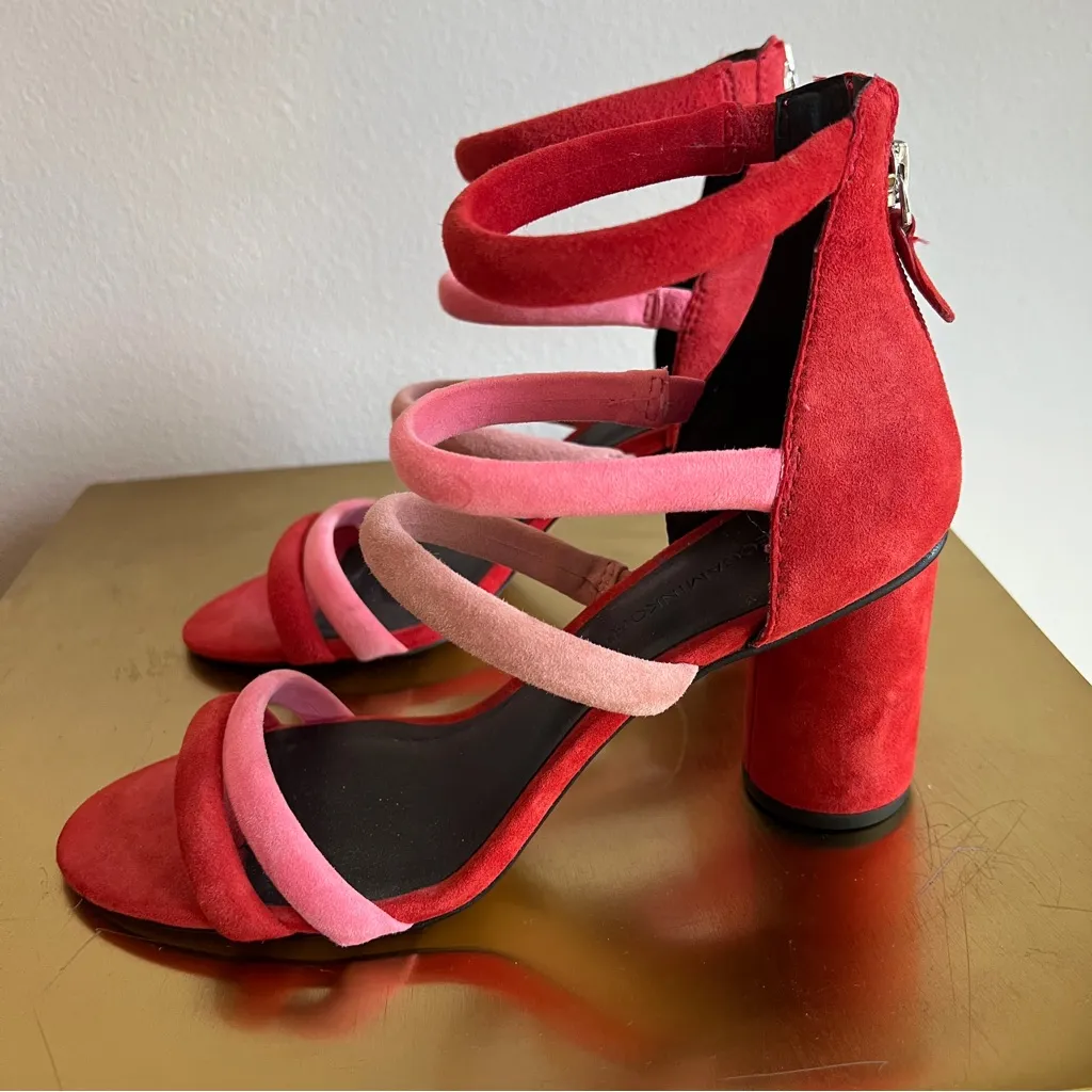 Rebecca Minkoff Red and Pink Strappy Sandals Colorful Statement Heels Size 8 - Image 7