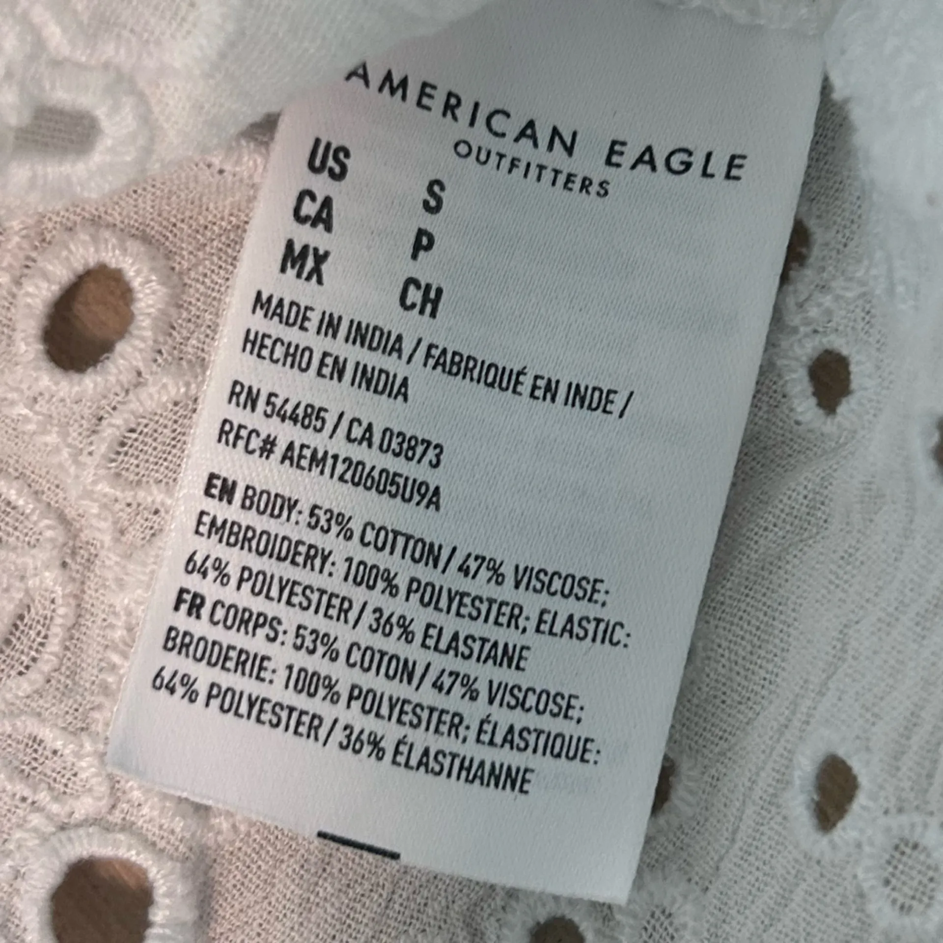 American Eagle White Eyelet Sweetheart Babydoll Flutter Sleeve Crop Top Sz Small - Image 5