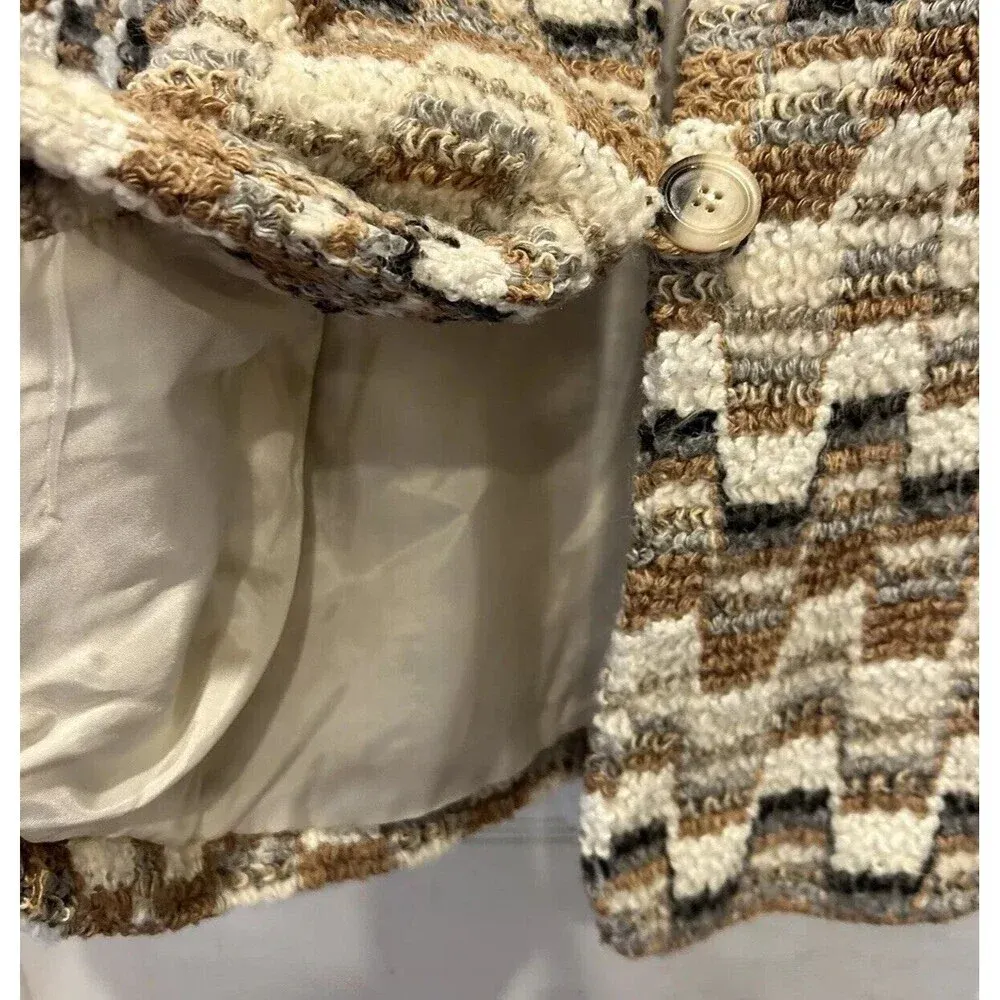 Donnkenny Jacket Women’s 12 Gray Beige Wool Blend Boucle Lined DK‎ Gold - Image 6