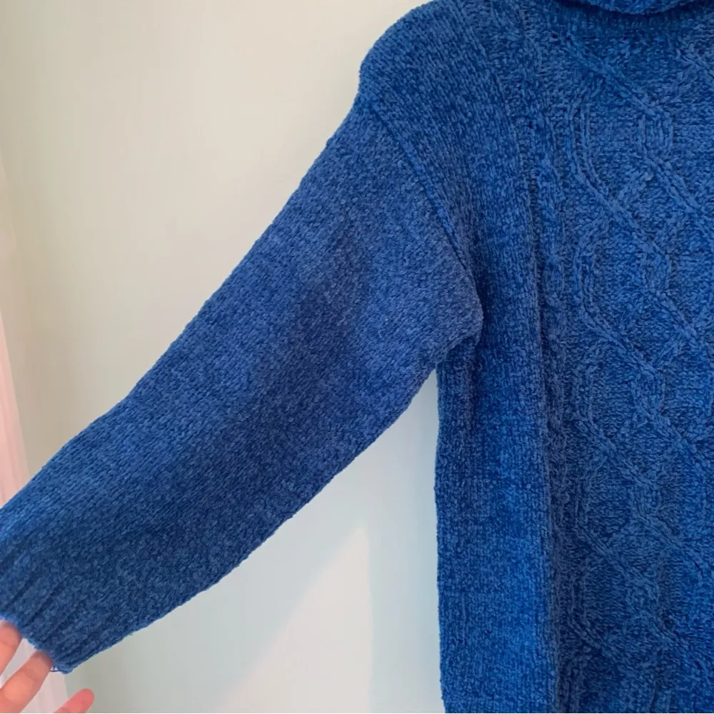 Vintage Joan Leslie Blue Chenille Turtleneck Cable Knit Sweater Korea Small S - Image 4