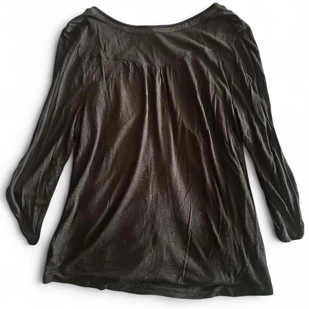 American Vintage Black Cotton Velvet Lace Trim Blouse Large - Image 2