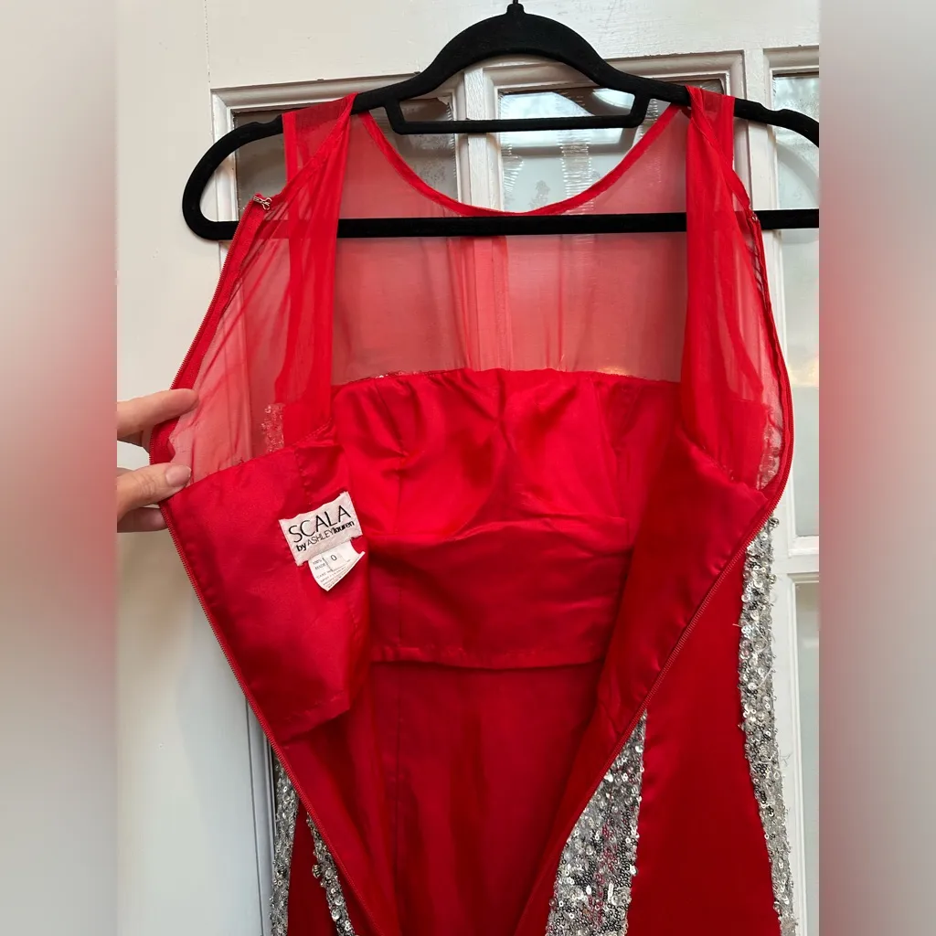 Vintage Scala Ashley Lauren Silk Couture Red Sequin Floor Evening Gown Size 0 - Image 6