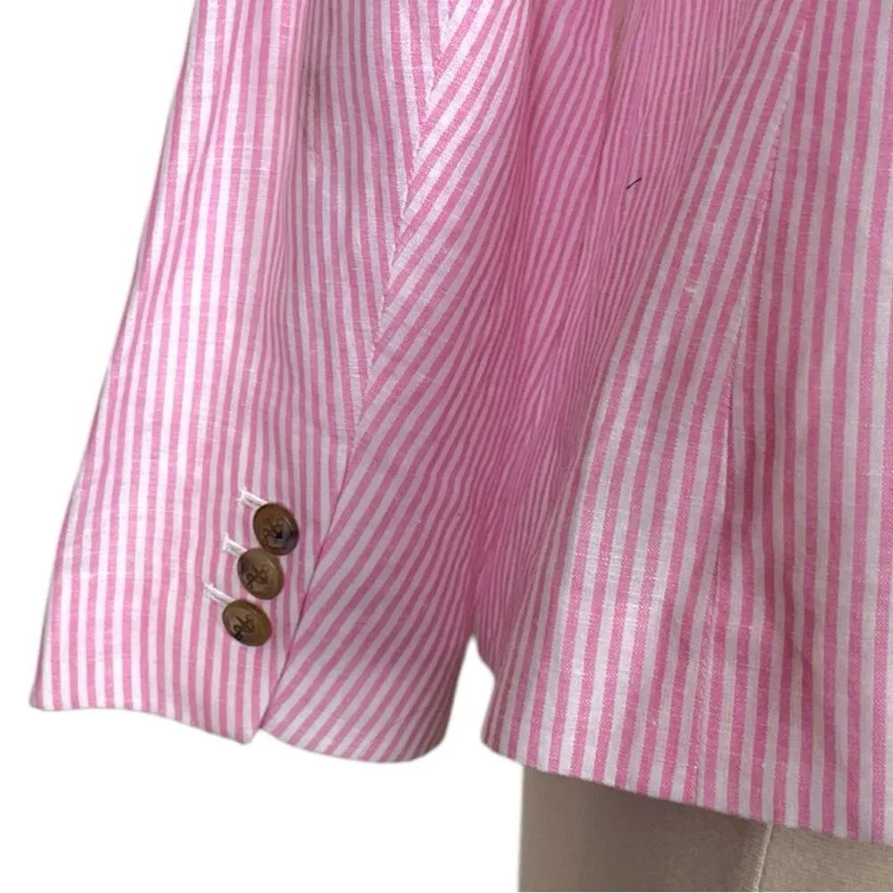 Talbots Blazer Notch Lapel Seersucker Pockets Pink White Stripes Women’s 14WP - Image 9