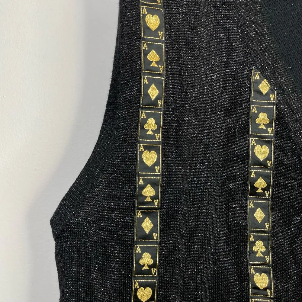 Vintage Richard Sport Metallic Black Aces Playing Cards Vegas Sweater Vest S - Image 3