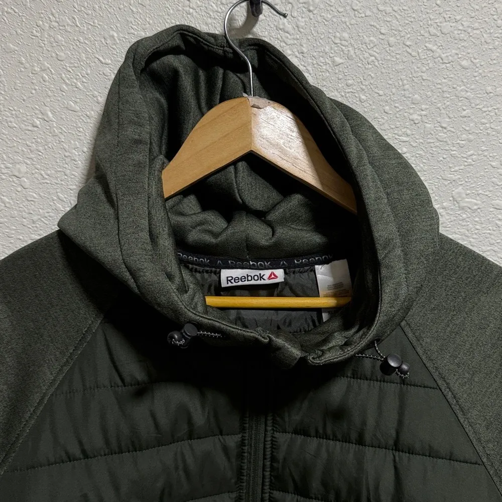 Reebok olive green quilted full zip hooded jacket men's XL‎ - Image 3