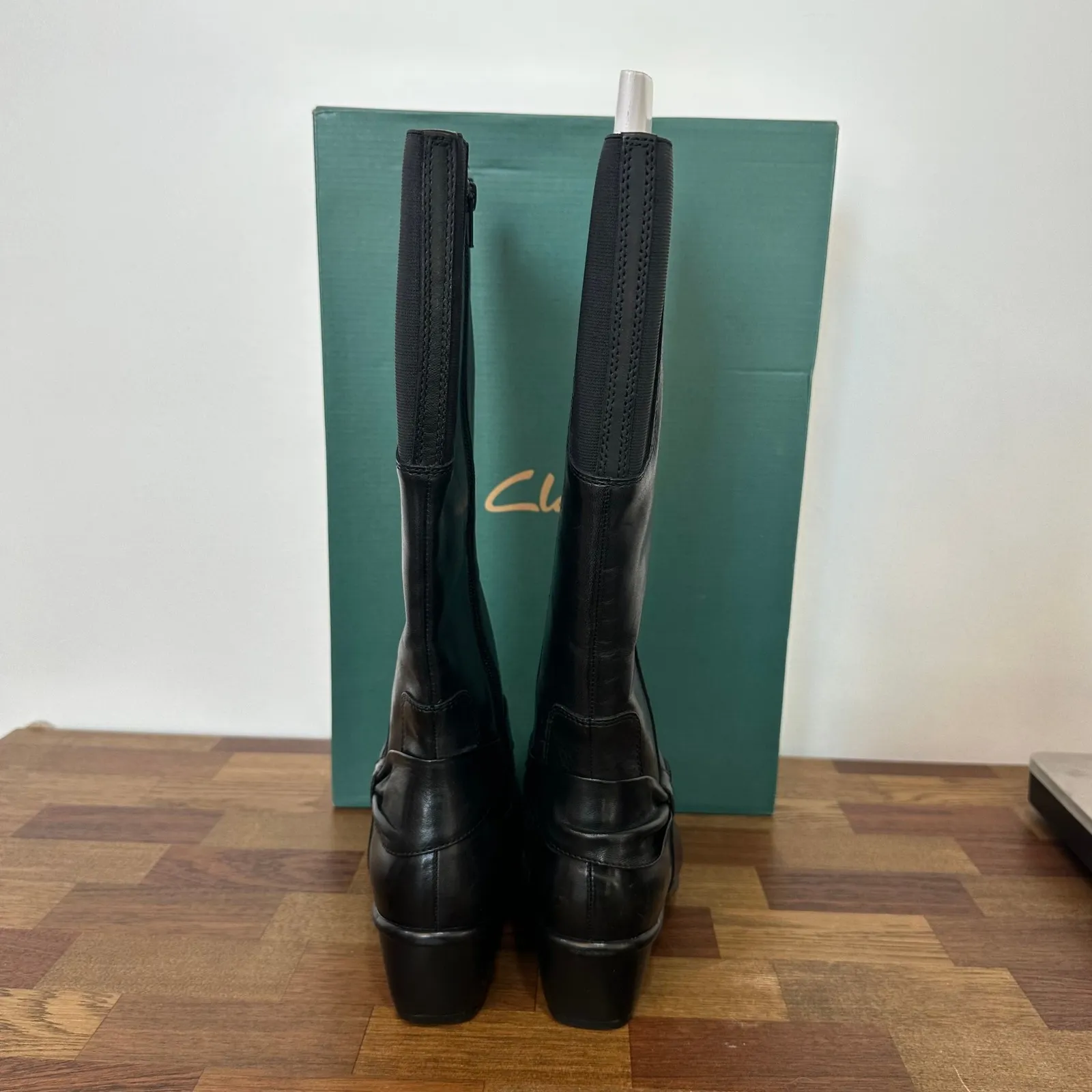 Clarks Wyld Polka 7 NEW Box Black Leather Knee High Wedge Heel Round Toe - Image 7