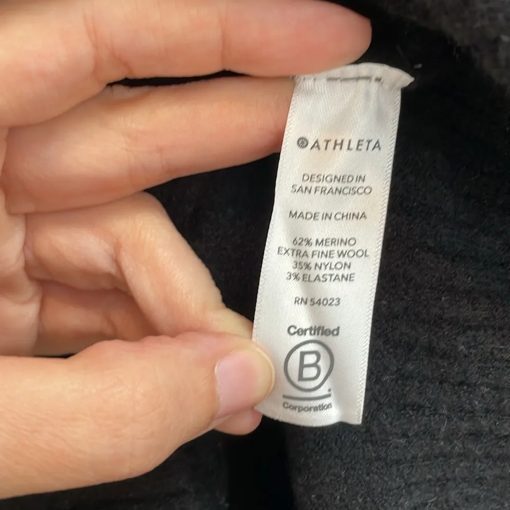 ATHLETA Transit Crew Sweater Wool Blend in Black/White Size S - Image 8